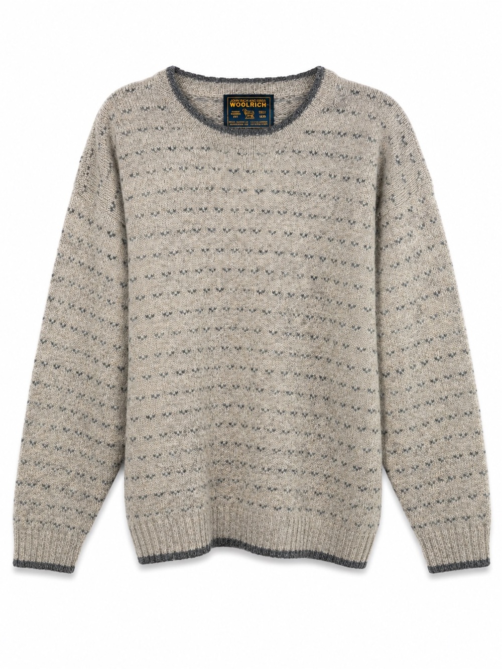 Vintage Woolrich Birdseye Knit Wool Sweater Mens Large Beige Charcoal Crewneck